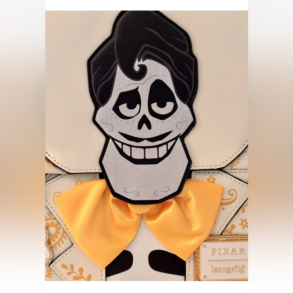 Loungefly Pixar Coco Ernesto De La Cruz Backpack in Gold Yellow and White. NWT - Picture 5 of 13